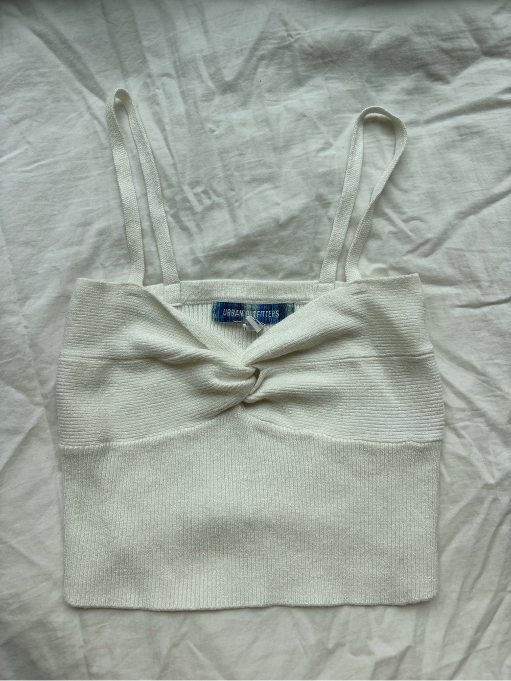 Urban Outfitters White Ribbed Twist-Front Cropped Cami Top Size S - Picture 1 of 12